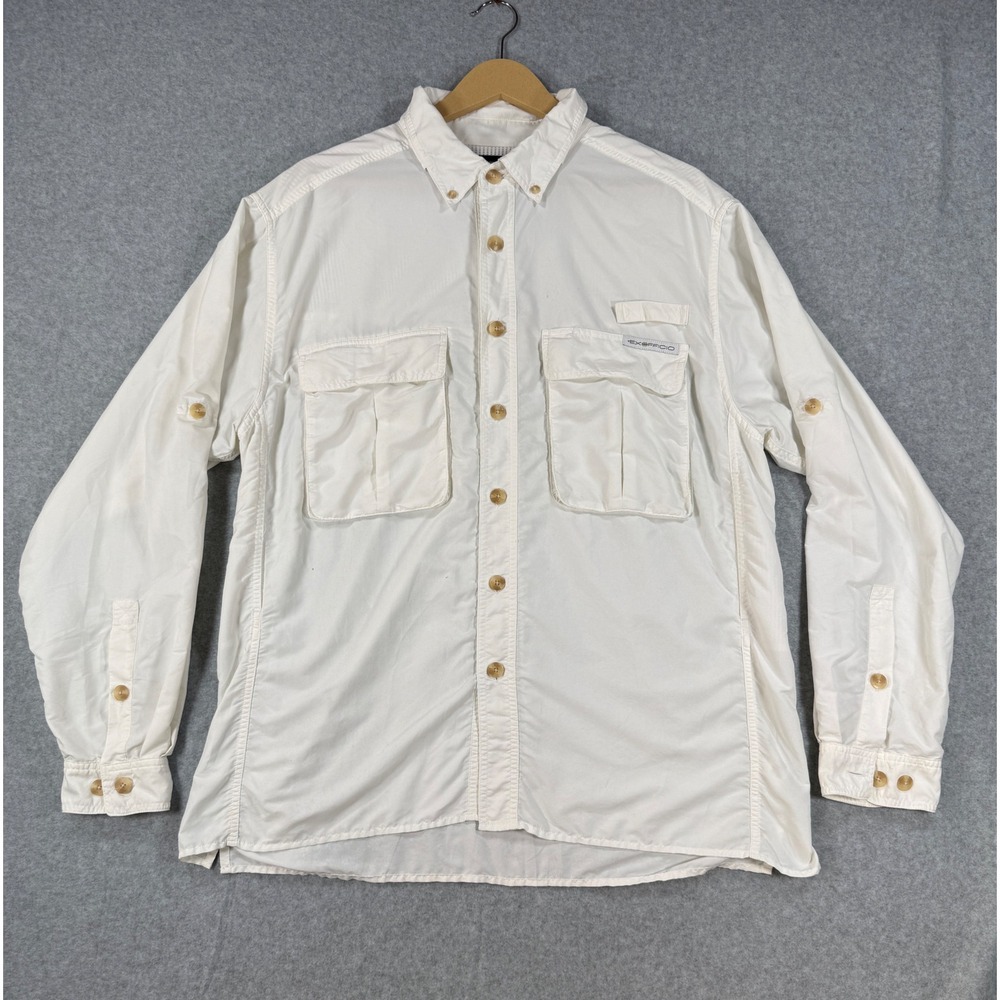 ExOfficio Medium Fishing Shirt Outdoor Vented Nylon Blend Utility Pocket White